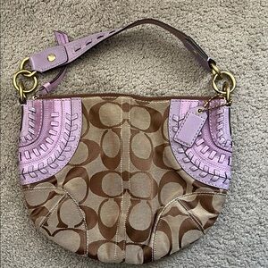 Vintage Coach Tan and Lavender Shoulder Bag